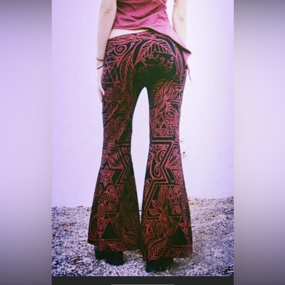 Black and red Merkaba Divinitree bell bottom festival pants - Picture 10 of 10